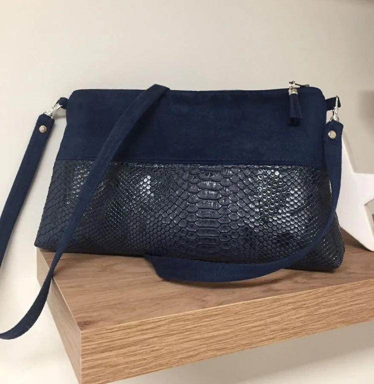 Sac bandoulière reptile bleu marine