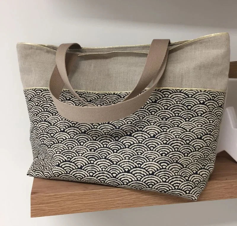 Le sac cabas en lin et tissu japonais