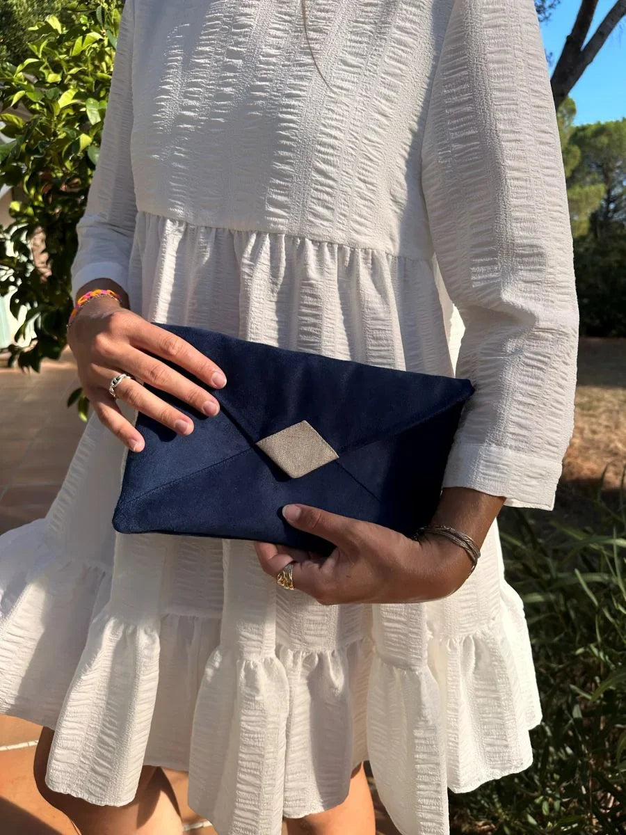 Sac pochette Isa bleu marine à paillettes dorées