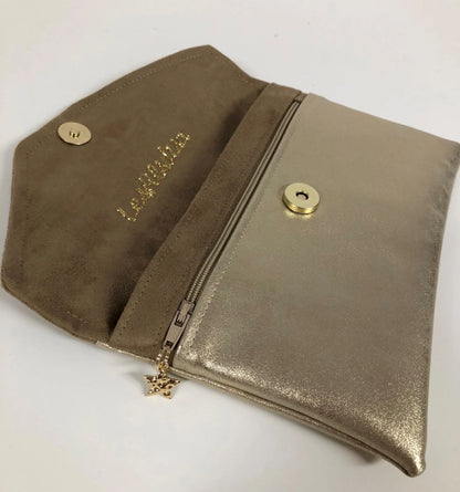 Le compagnon de sac beige et doré, vue intérieure.