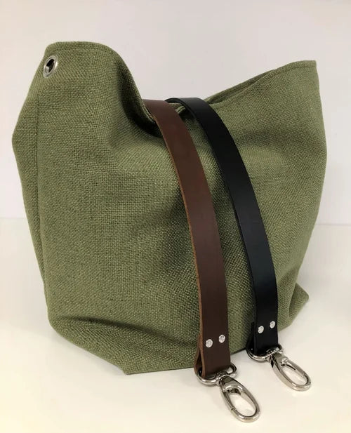 Les couleurs d'anses en cuir proposées pour le sac hobo en lin vert kaki et son anse amovible