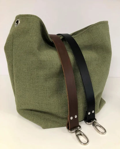 Les couleurs d'anses en cuir proposées pour le sac hobo en lin vert kaki et son anse amovible