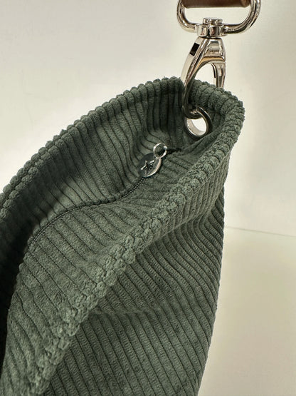 Hobo bag in khaki green corduroy, tan, brown or black leather handle
