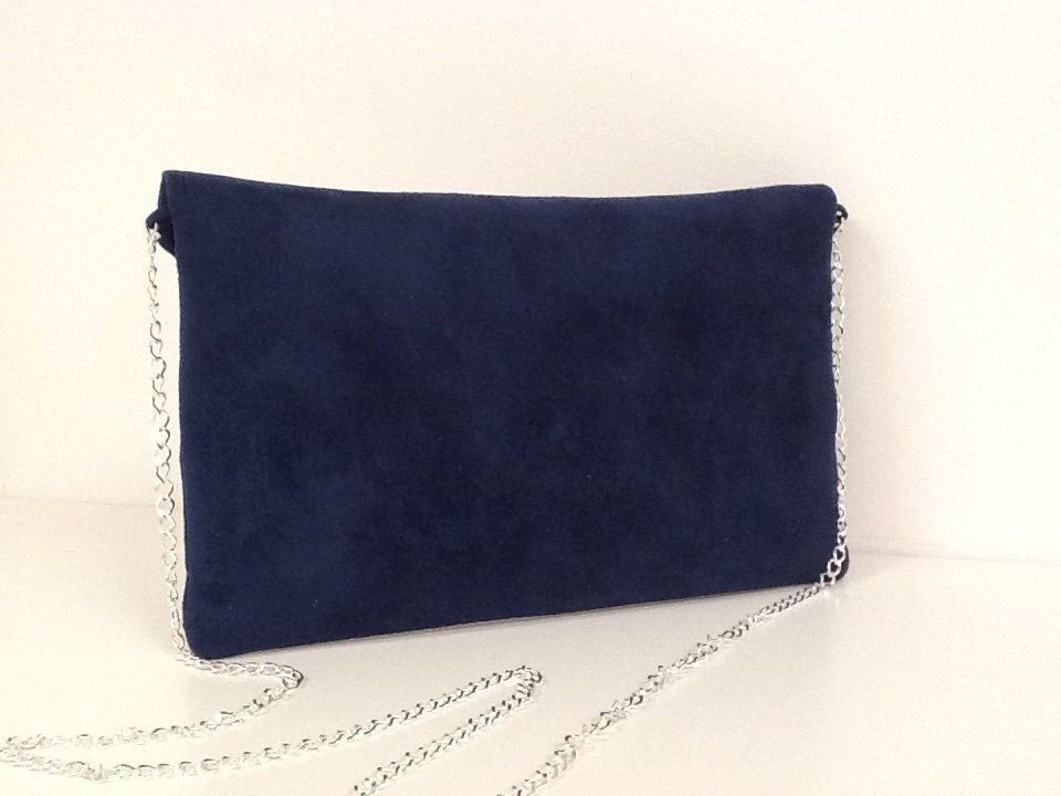 Isa clutch bag in navy blue and fuchsia with silver sequins
