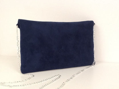 Isa clutch bag in navy blue and fuchsia with silver sequins
