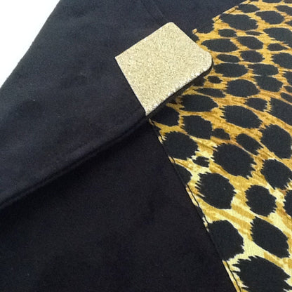Isa clutch bag black and leopard with gold sequins