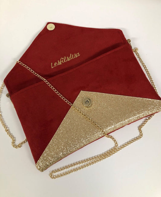 Sac pochette Isa rouge à paillettes dorées