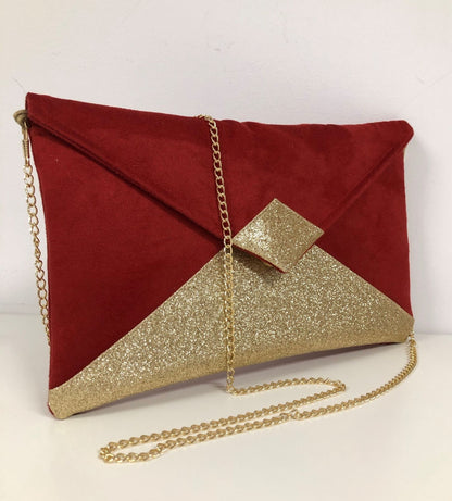 Sac pochette Isa rouge à paillettes dorées